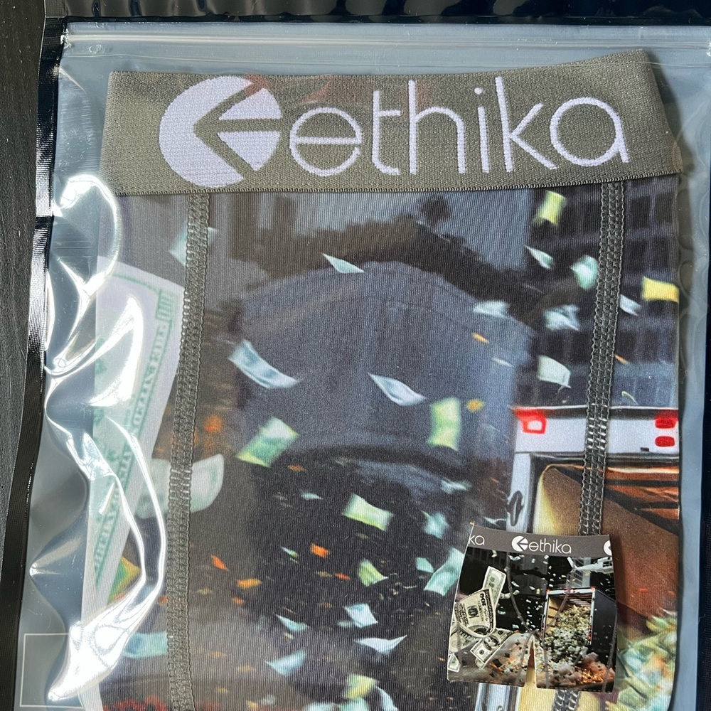 ethika Boxer Briefs Packaging – Black with White and Red Accents